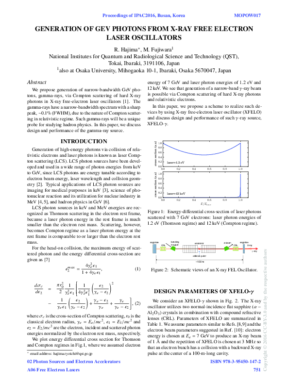 (PDF) Generation of GeV Photons from X-ray Free Electron Laser Oscillators