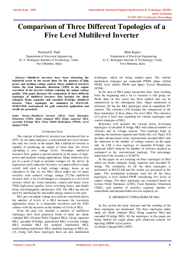 (PDF) Comparison of Three Different Topologies of a Five Level ...