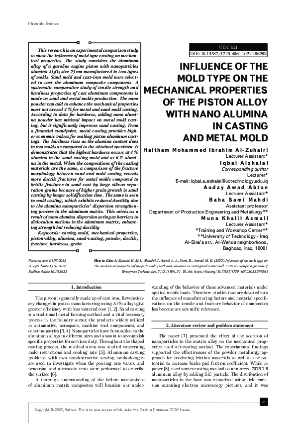 (PDF) Influence of the mold type on the mechanical properties of the ...