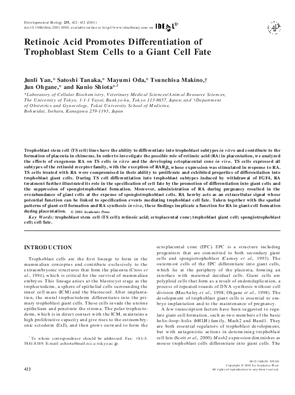 (PDF) Retinoic Acid Promotes Differentiation of Trophoblast Stem Cells ...