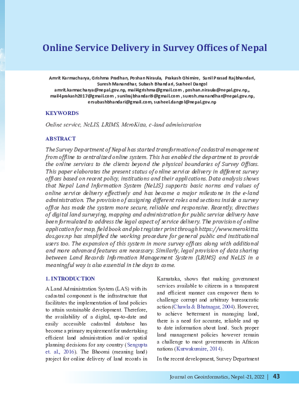 (PDF) Online Service Delivery in Survey Offices of Nepal