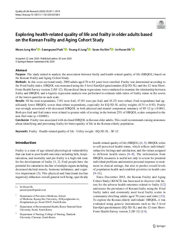 (PDF) Exploring health-related quality of life and frailty in older ...