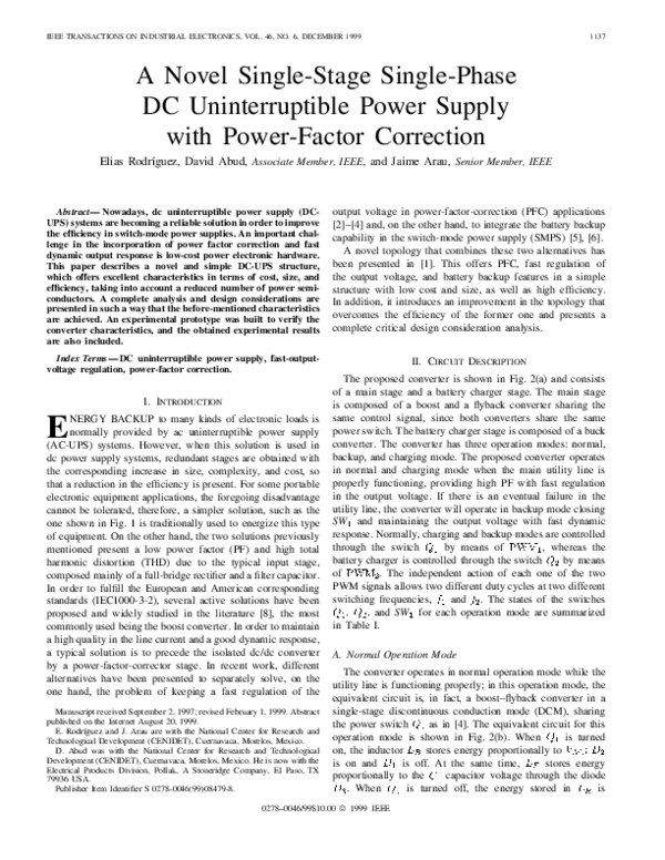 (PDF) A novel single-stage single-phase DC uninterruptible power supply ...