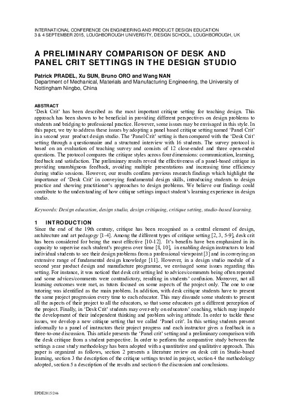 (PDF) A Preliminary Comparison of Desk and Panel Crit Settings in the