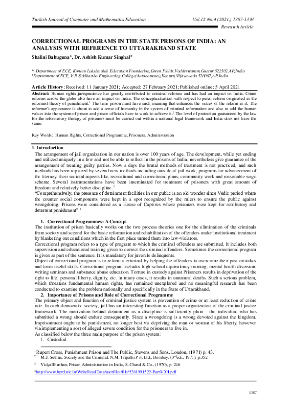 (PDF) Correctional Programs in the State Prisons of India: An Analysis ...