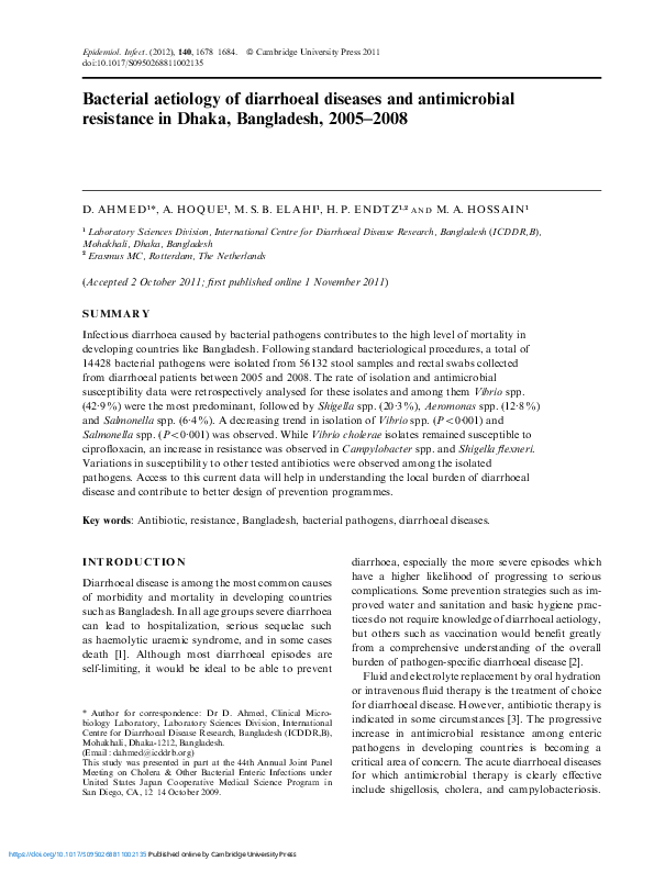 (PDF) Bacterial aetiology of diarrhoeal diseases and antimicrobial ...