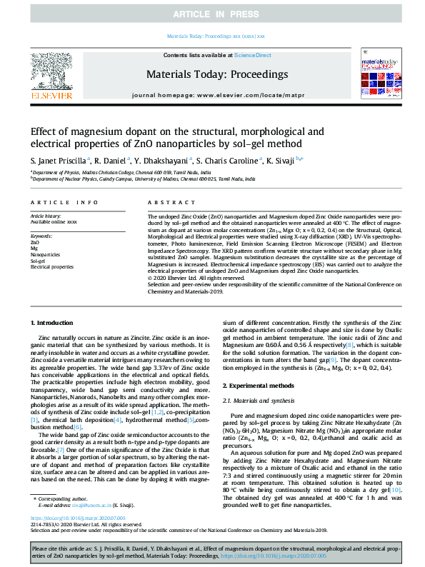 (PDF) Effect of magnesium dopant on the structural, morphological and ...