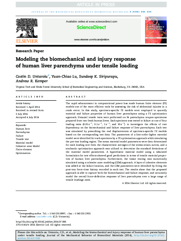 (PDF) Modeling the biomechanical and injury response of human liver ...