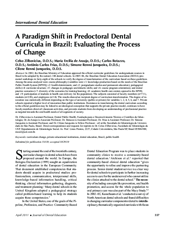 (PDF) A Paradigm Shift in Predoctoral Dental Curricula in Brazil ...