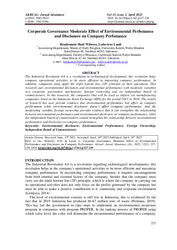 (PDF) Corporate Governance Moderate Effect of Environmental Perfomance ...