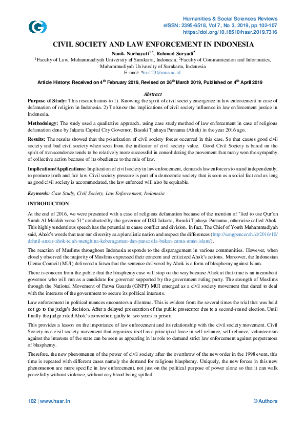 (PDF) Civil Society and Law Enforcement in Indonesia