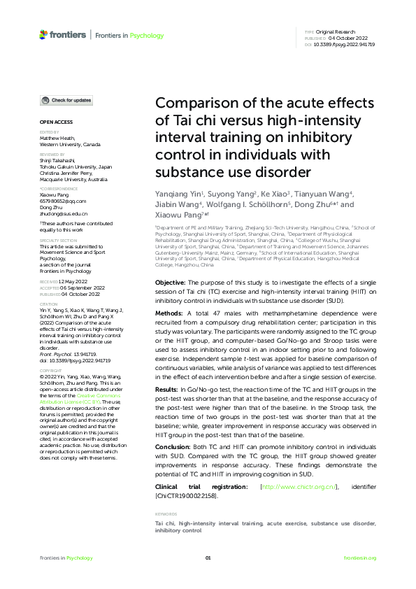 (PDF) Comparison of the acute effects of Tai chi versus high-intensity ...