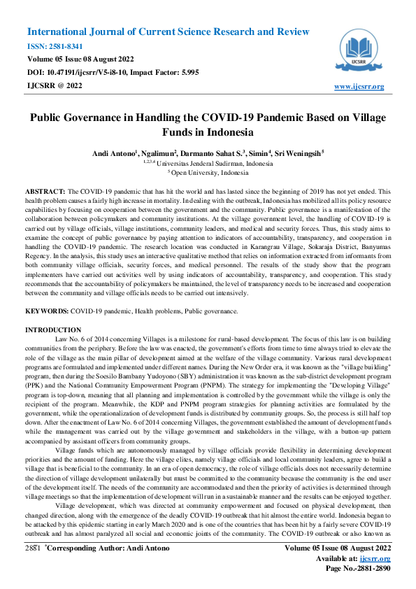 (PDF) Public Governance in Handling the COVID-19 Pandemic Based on ...