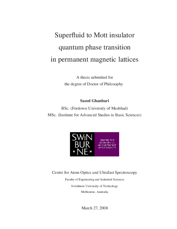 (PDF) Superfluid to Mott insulator quantum phase transition in a 2D ...