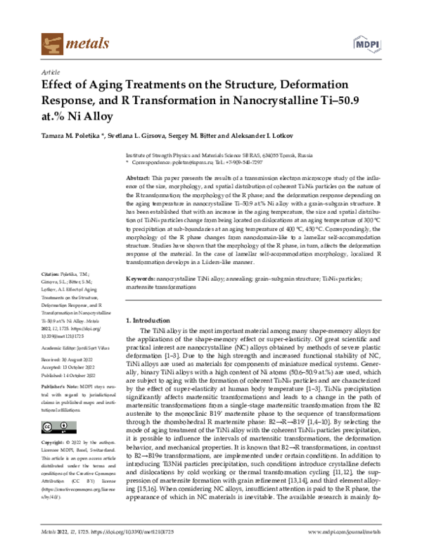 (PDF) Effect of Aging Treatments on the Structure, Deformation Response ...