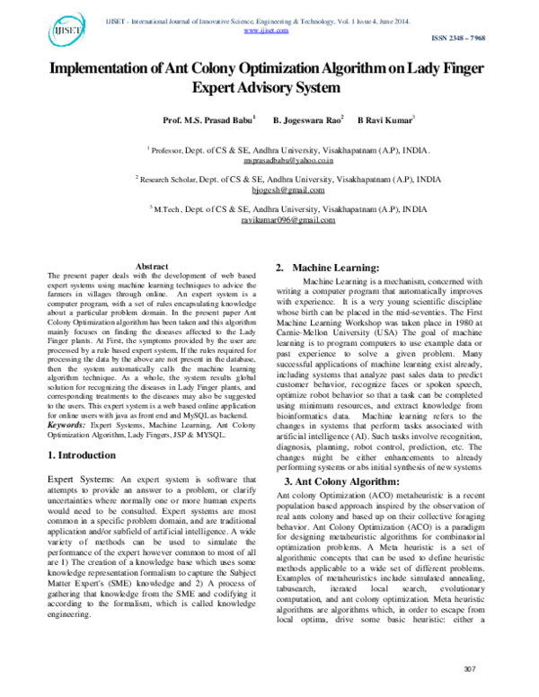 (PDF) Implementation of Ant Colony Optimization Algorithm on Lady ...