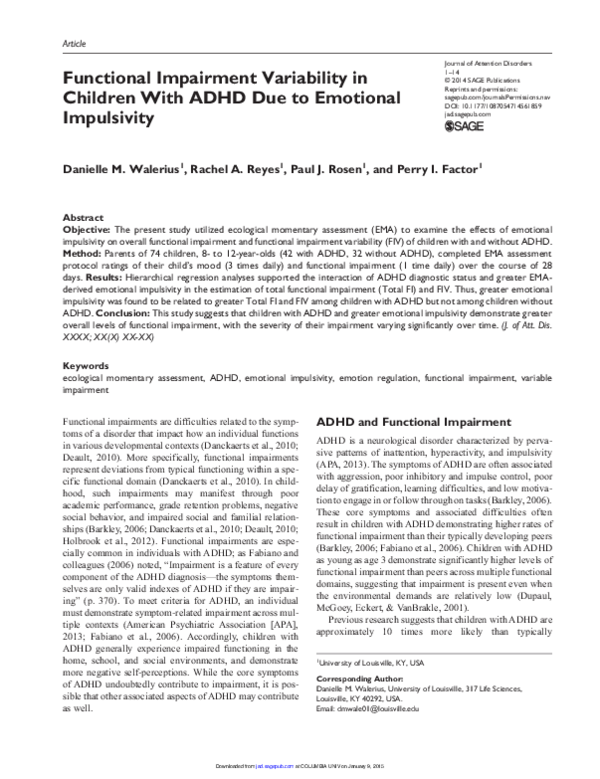 (PDF) Functional Impairment Variability in Children With ADHD Due to ...