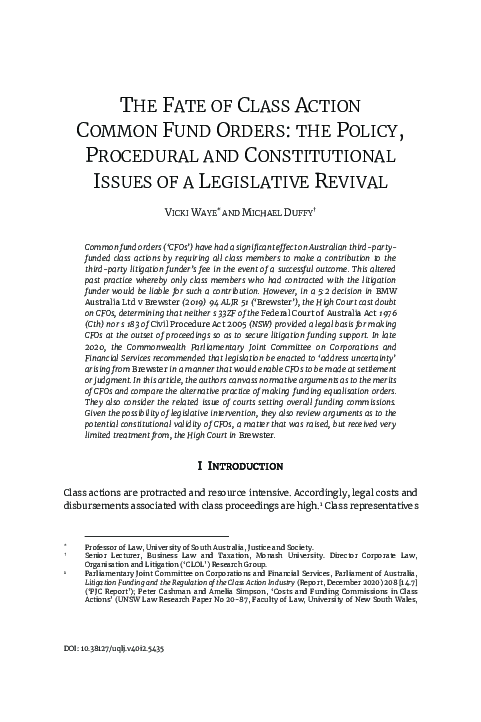 (PDF) The Fate of Class Action Common Fund Orders