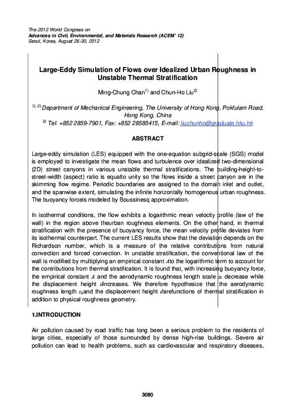 (PDF) Large-eddy simulation of flows over idealized urban roughness in ...