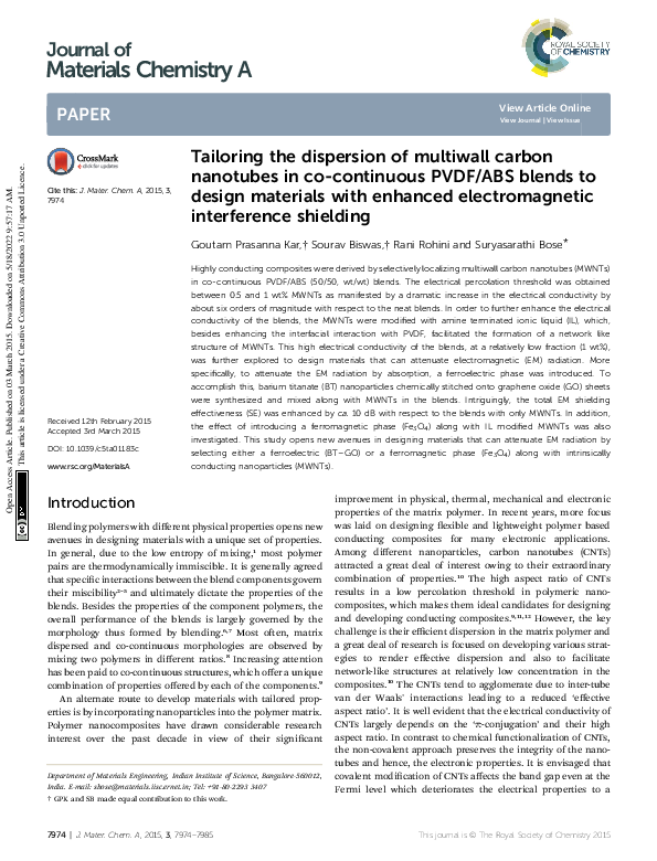 (PDF) Tailoring the dispersion of multiwall carbon nanotubes in co ...