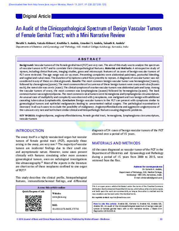 (PDF) An audit of the clinicopathological spectrum of benign vascular