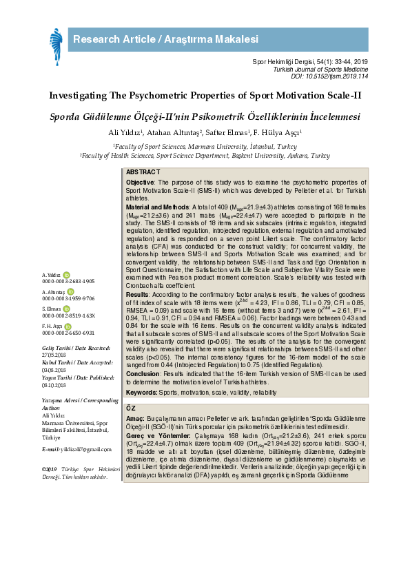 (PDF) Investigating The Psychometric Properties of Sport Motivation ...