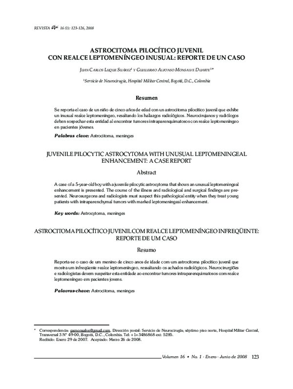 (PDF) Juvenile Pilocytic Astrocytoma with Unusual Leptomeningeal ...