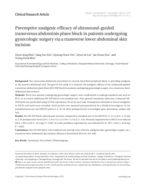 (PDF) Preemptive analgesic efficacy of ultrasound-guided transversus ...
