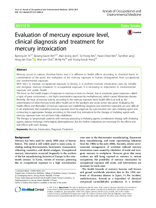 (PDF) Evaluation of mercury exposure level, clinical diagnosis and ...