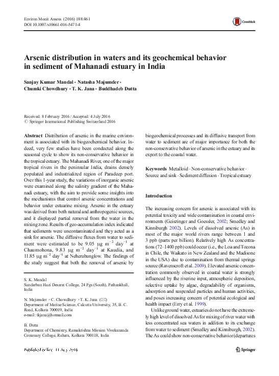(PDF) Arsenic distribution in waters and its geochemical behavior in ...