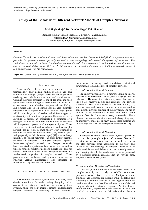 (PDF) Study of the Behavior of Different Network Models of Complex Networks