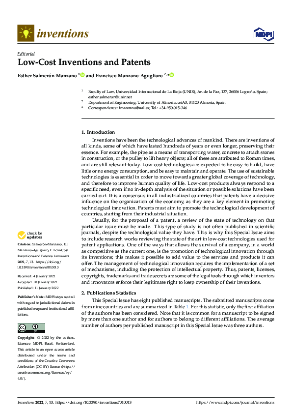 (PDF) Low-Cost Inventions and Patents