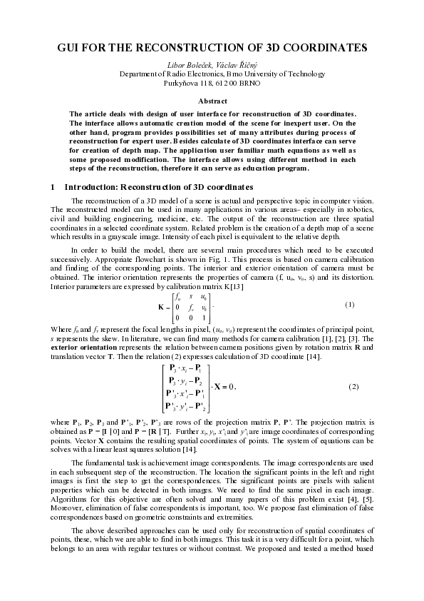 (PDF) Gui for the Reconstruction of 3D Coordinates