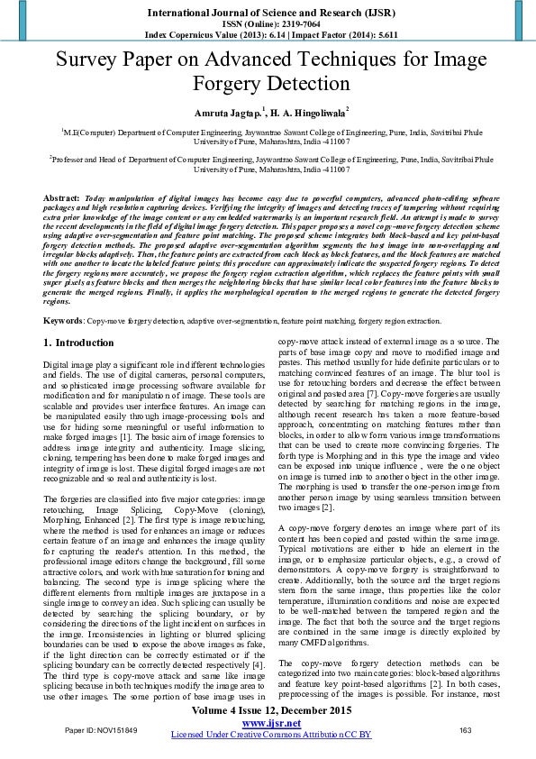 (PDF) Survey Paper on Advanced Techniques for Image Forgery Detection