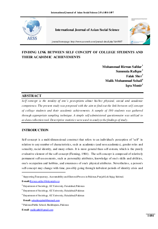 (PDF) Finding Link Between Self Concept of College Students and Their ...