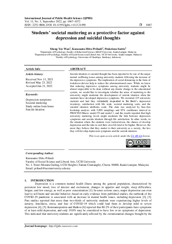 (PDF) Students' societal mattering as a protective factor against ...
