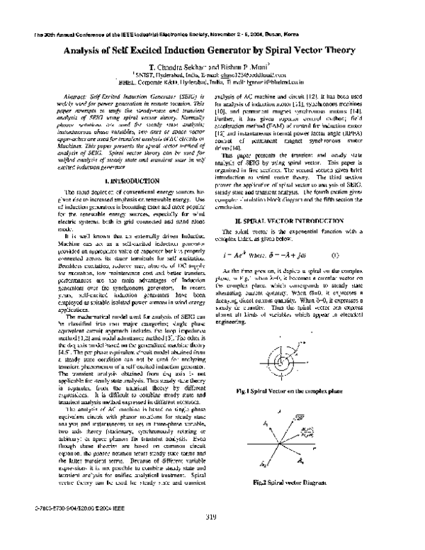 (PDF) Analysis of self excited induction generator by spiral vector theory