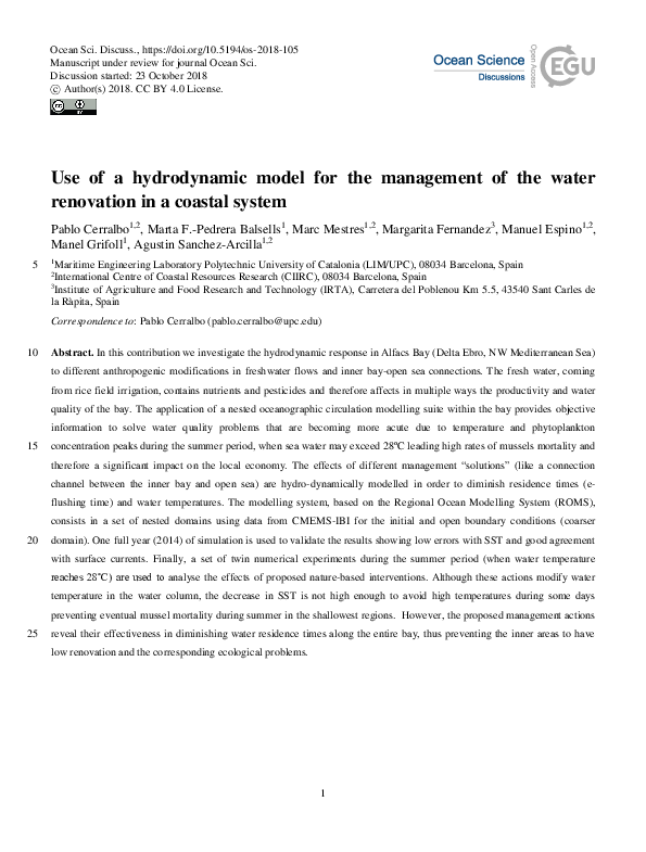 (PDF) Use of a hydrodynamic model for the management of the water ...