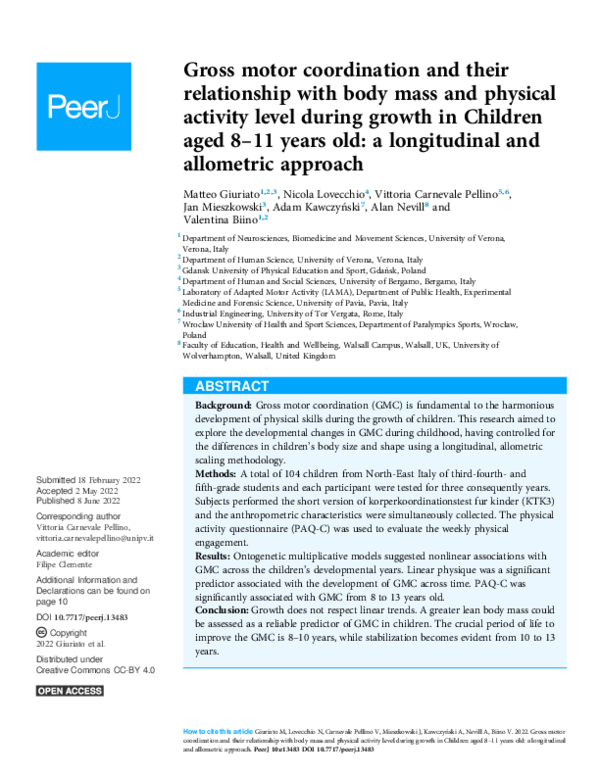 (PDF) Gross motor coordination and their relationship with body mass ...