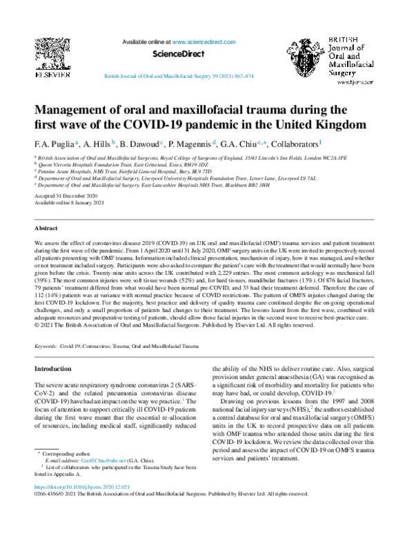 (PDF) Management of oral and maxillofacial trauma during the first wave ...