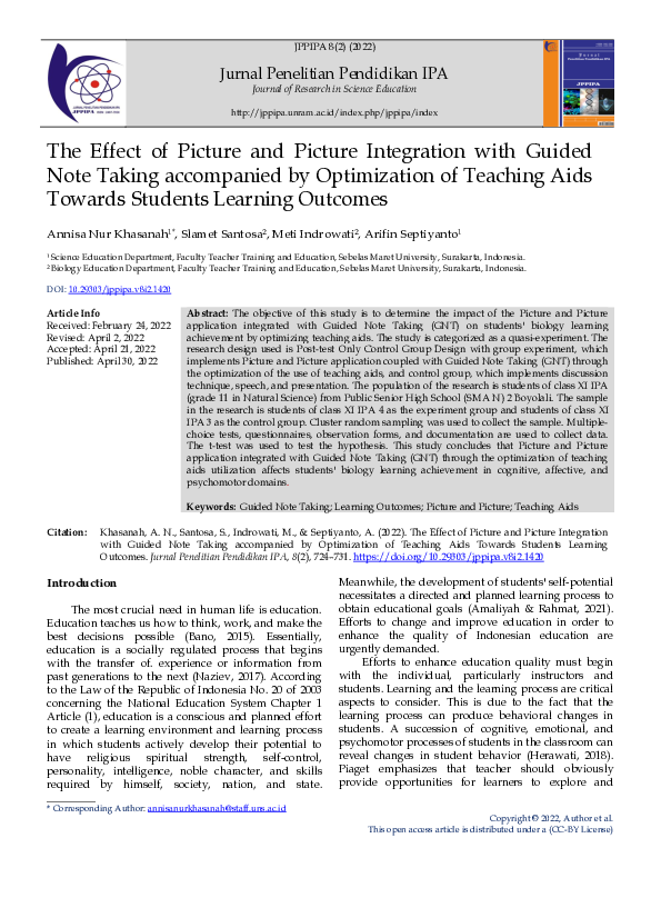 (PDF) Effect of Picture and Picture Integration with Guided Note Taking ...