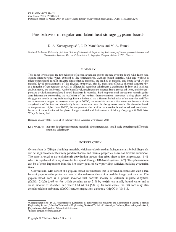 (PDF) Fire behavior of regular and latent heat storage gypsum boards
