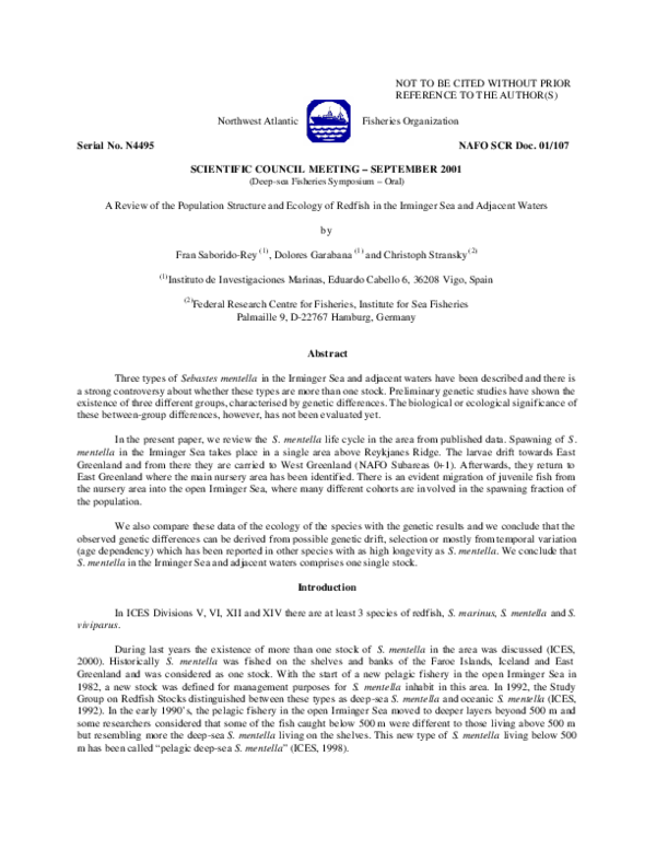 (PDF) Review of the population structure and ecology of S. mentella in ...