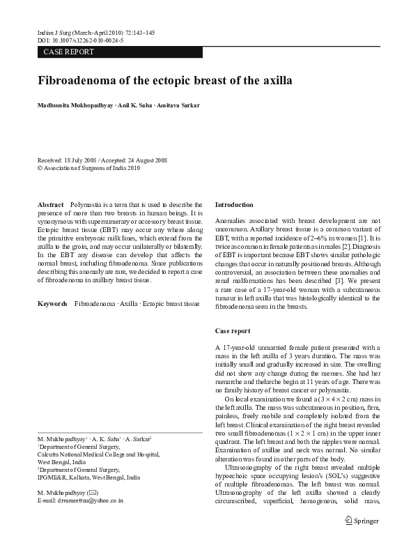 (PDF) Fibroadenoma of the ectopic breast of the axilla
