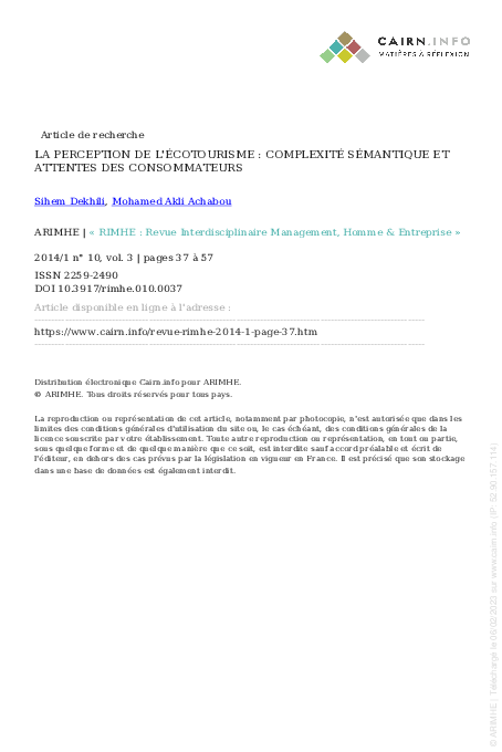 La perception de l'écotourisme : Complexité sémantique et attentes des consommateurs