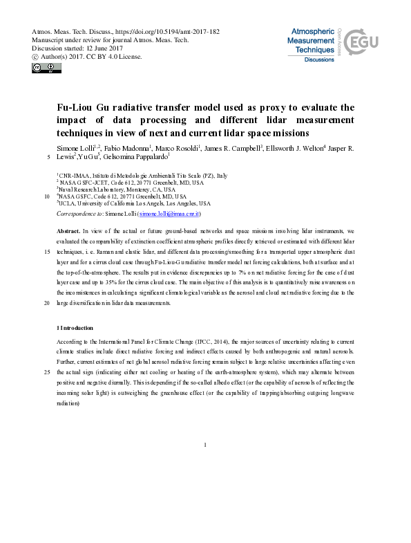 (PDF) Fu-Liou Gu radiative transfer model used as proxy to evaluate the ...