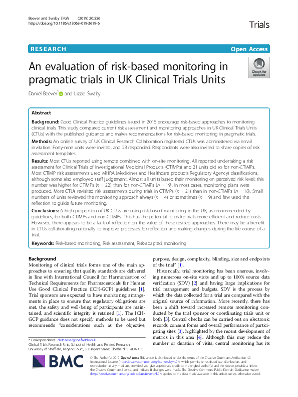 (PDF) An evaluation of risk-based monitoring in pragmatic trials in UK ...