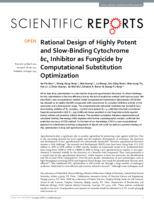 (PDF) Rational Design of Highly Potent and Slow-Binding Cytochrome bc1 ...