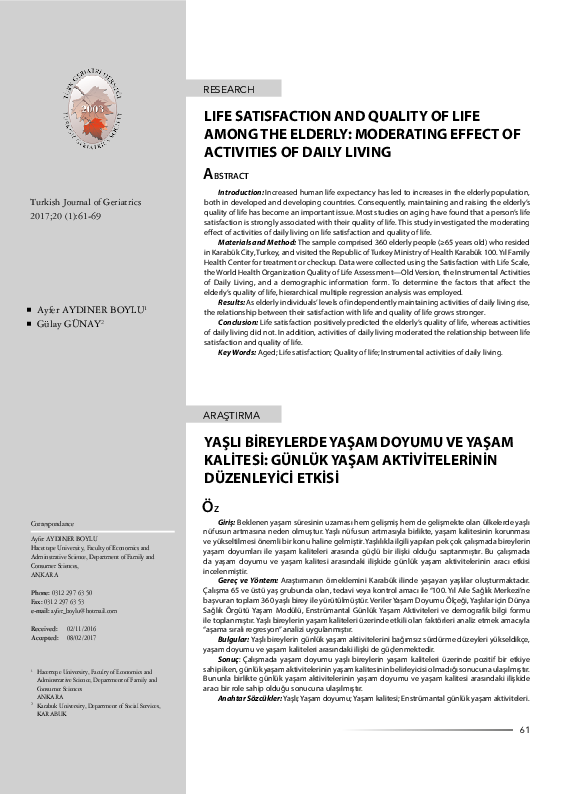 (PDF) Life Satisfaction and Quality of Life Among the Elderly ...