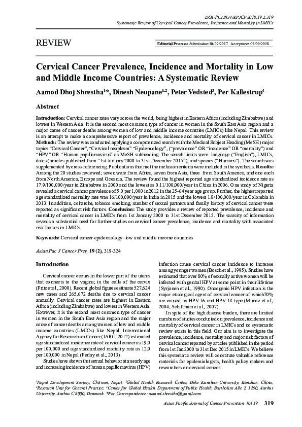 (PDF) Cervical Cancer Prevalence, Incidence and Mortality in Low and ...